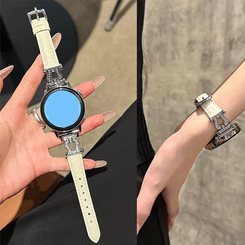 20mm 22mm Luxury strap for Samsung Galaxy watch 7/FE/6/4/classic/3/5/5 pro Leather Diamond bracelet Huawei Gt 5-4-3-pro-2e band