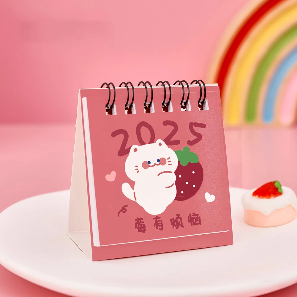 Calendário de Mesa, Mini Calendário de Mesa em Pé com Desenhos Animados 2025, Pequeno Calendário Mensal de Planejamento Diário para Casa