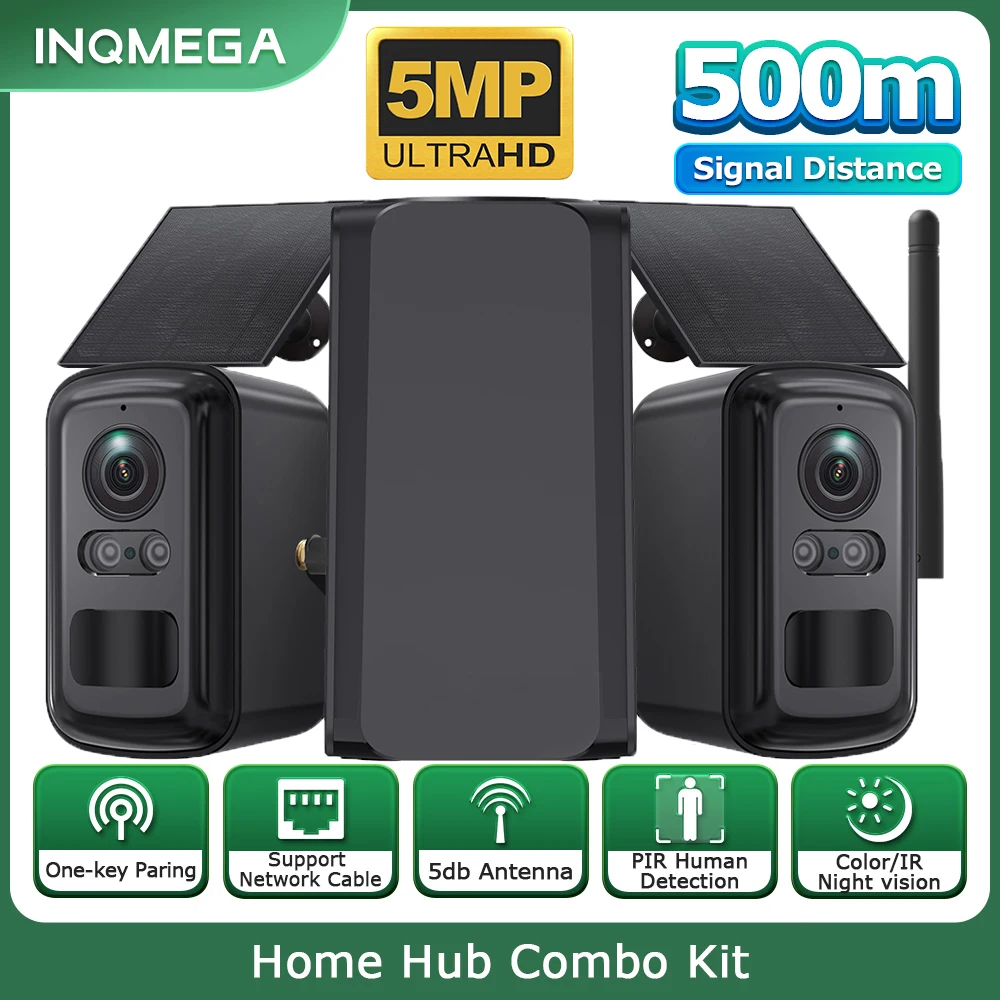 INQMEGA Security Protection Outdoor Camera 2K 2-Cam Kit Wireless Home Security WIFI Covers a Radiusof 500 meters Zero Fees