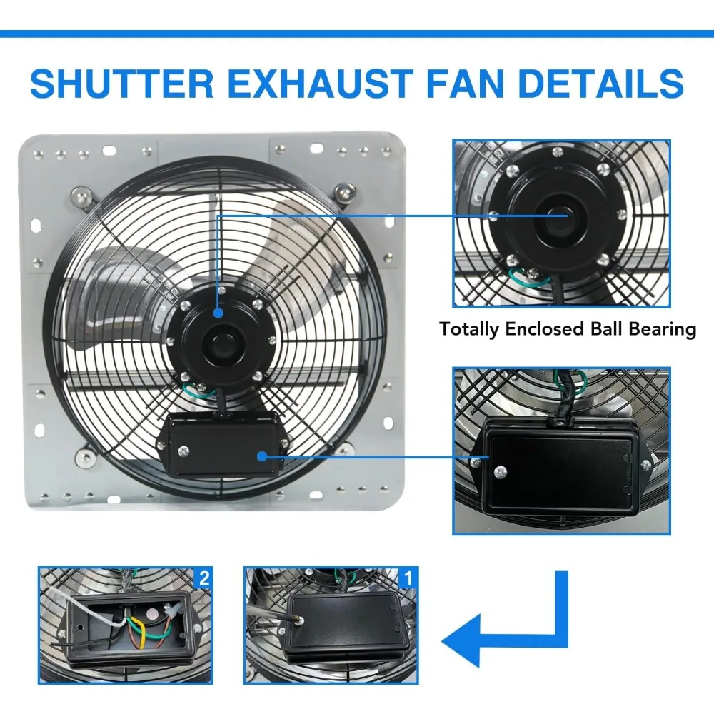 12 Inch Exhaust Fan Wall Mounted,Automatic Aluminum Shutter,Vent Fan High Speed 1800CFM For Garages