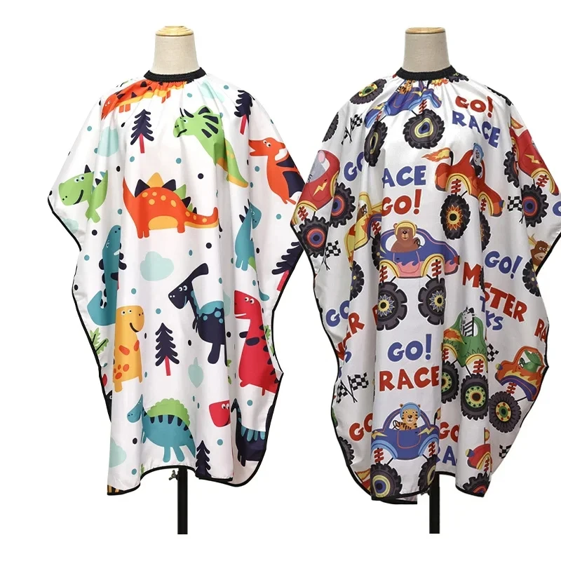 

90*75CM Barber Cuts Cloak for Children, Boys and Girls Hair Salon Style Cloth Little Dinosaur Non stick Hair Apron