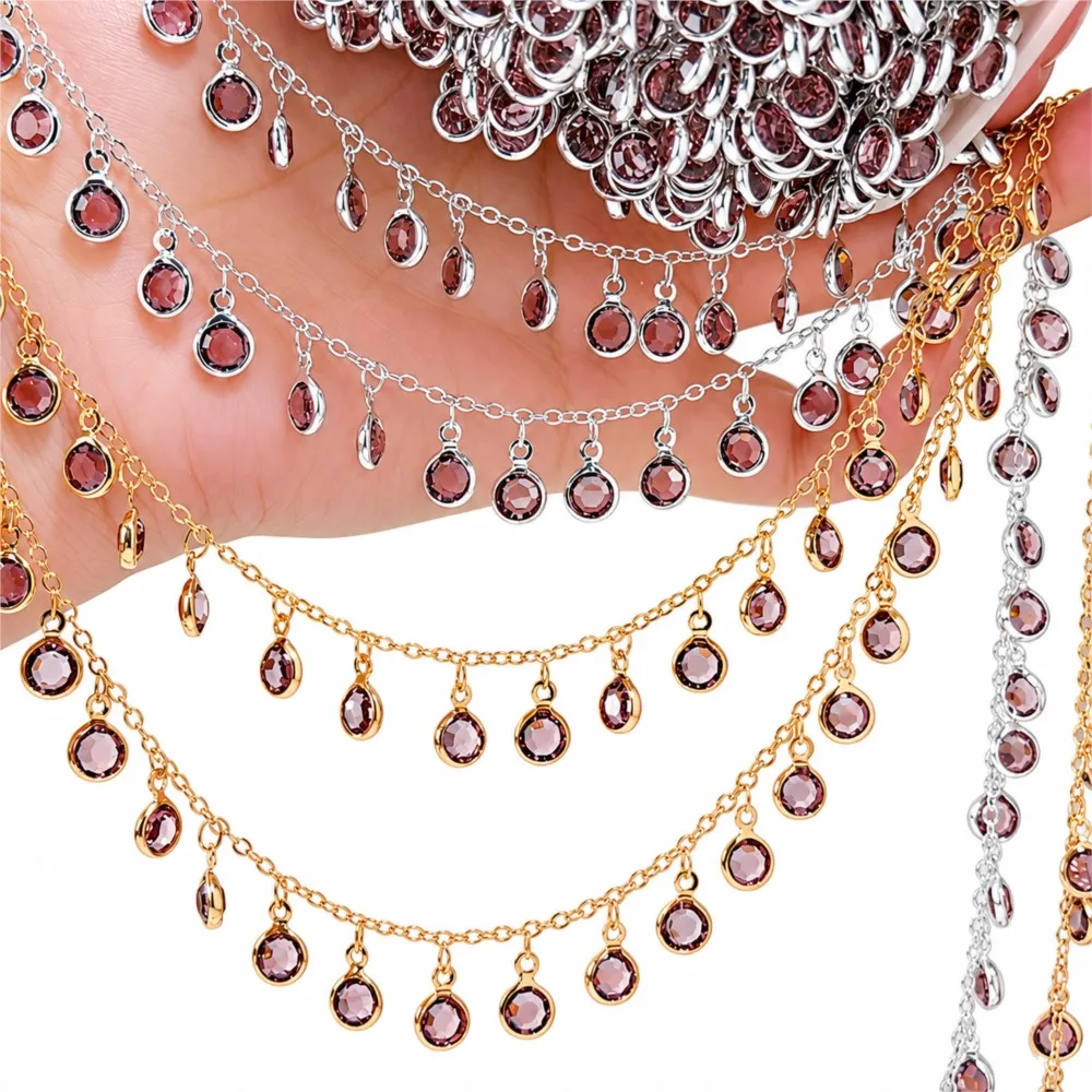 0.5Meter 1Meter Brownish Purple Glass Beads Copper Chain For DIY Necklace Bracelet Costume Jewelry Making Material Accessories