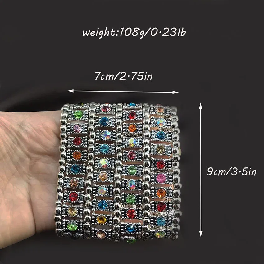 Luxury Bracelet for Women Elastic Multi-Layer Inlaid Color Rhinestones Wide Hand Accessories  Free Shipping