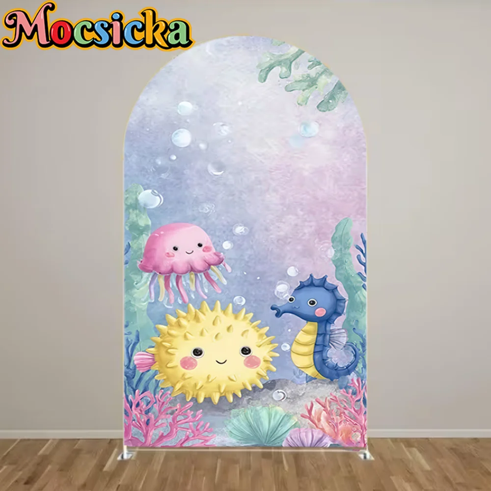 Mocsicka Underwater Sea Arch Cover Backdrop Cute Animal Seaweed Birthday Party Background Baby Shower Photozone Studio