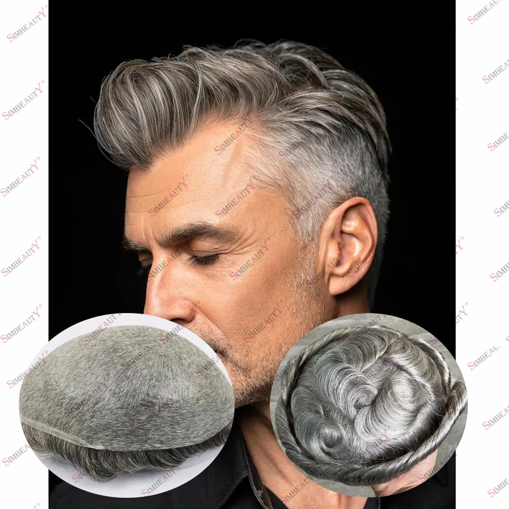 

Light Density Human Hair 0.02mm Super Thin Silicon Micro Skin Base Old Men's Undetectable Natural Hairline Toupee Prosthesis Wig