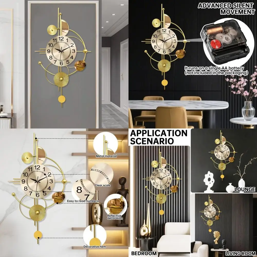 

Бесшумные, на батарейках, большие золотые круглые настенные часы, 45x80 см, современный декор для гостиной, спальни, офиса