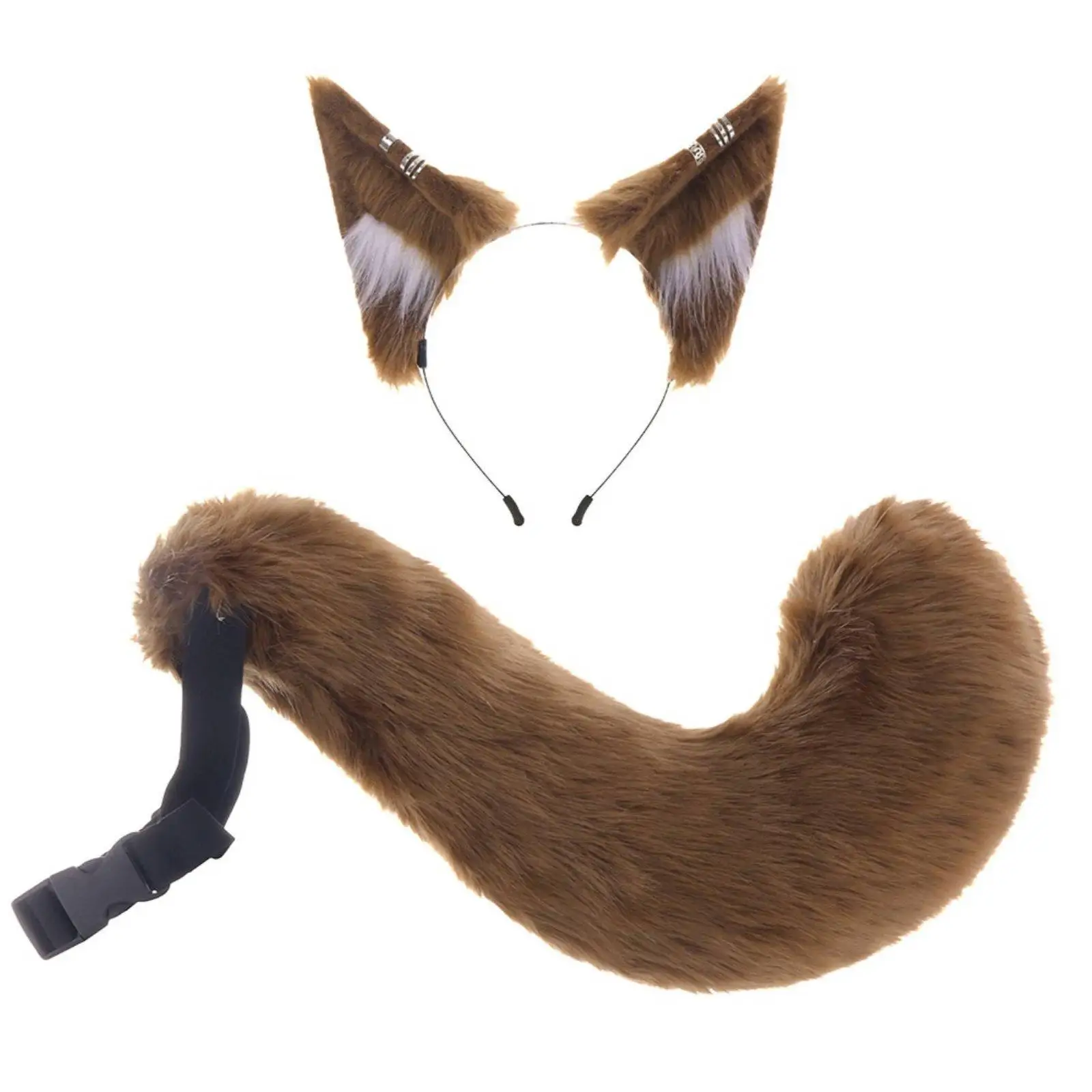 Adjustable Role Play Ears and Tail Kit for Wolf Costume Set Halloween Event Animal Themed Dress Up