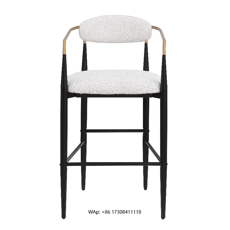

Modern bar stool 2-piece set with upholstered backrest, iron legs, beige fabric seat, eco-friendly, 260 lbs