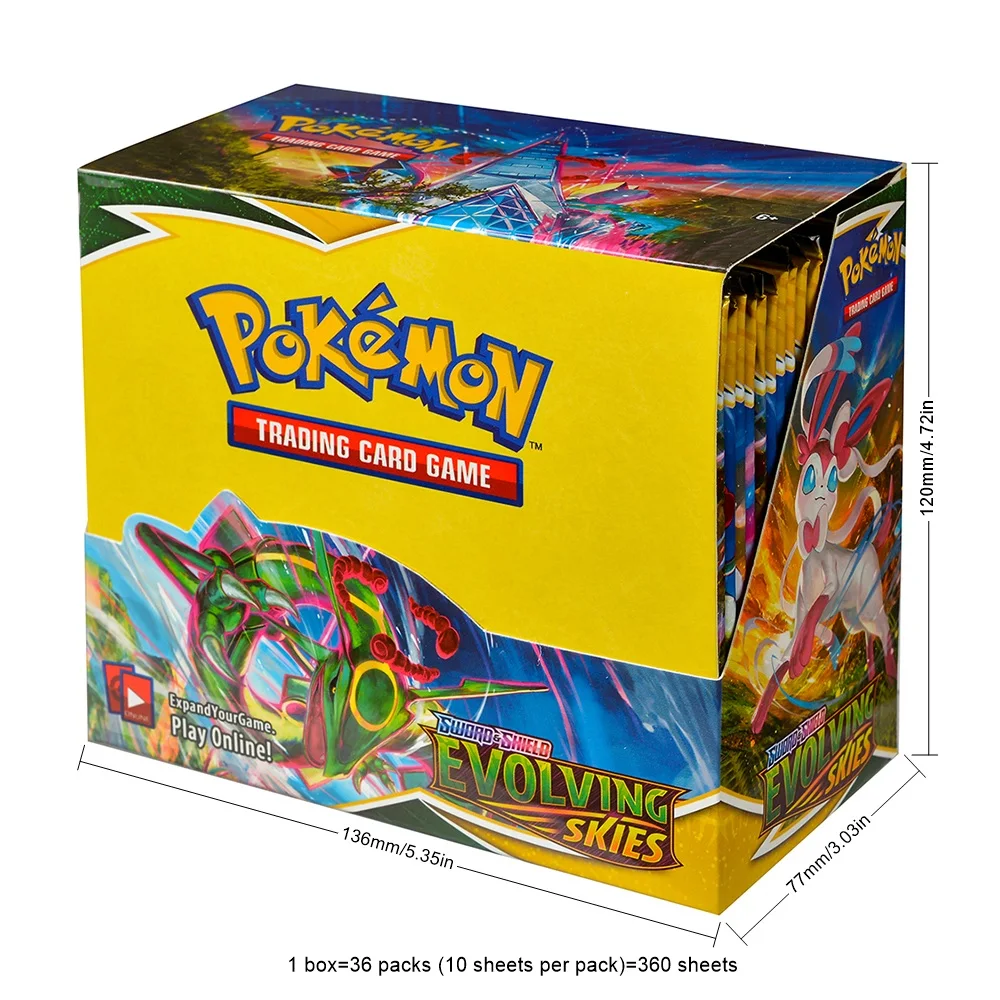 Boîte de boosters Pokémon TCG : Sword & Shield Evolving Skies, 360 cartes, anglais/français, 36 paquets, prête à être expédiée