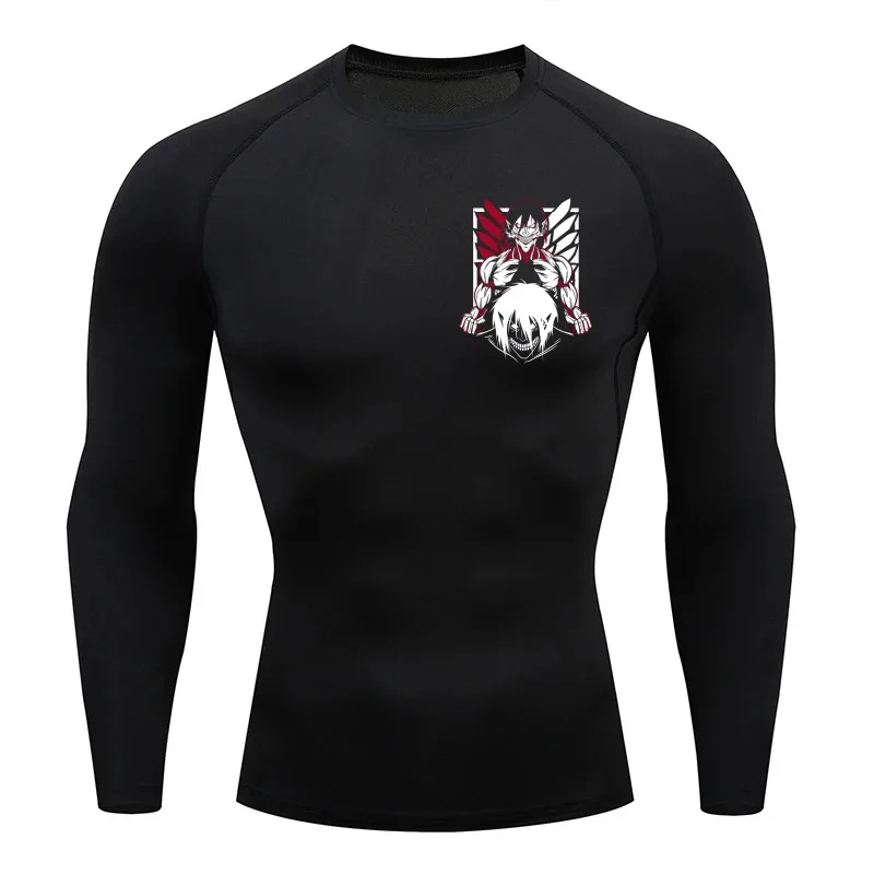 

Comfortable Fitness T-shirt for Men Eren Yeager Graphic Breathable Slim Fit Top Summer Gym Jogging Training Elastic Fitness Suit