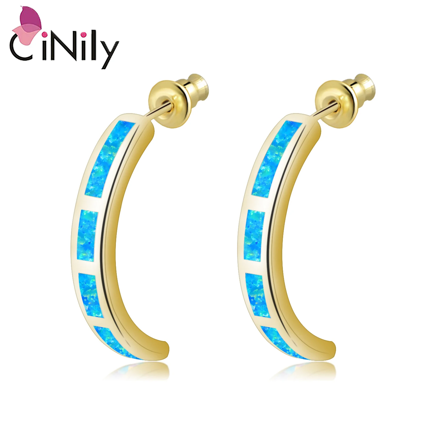 

CiNily White/Blue Fire Opal Stone Long Stud Earrings Yellow Gold Color Chic Office Career OL Korean Jewelry Best Gift For Woman