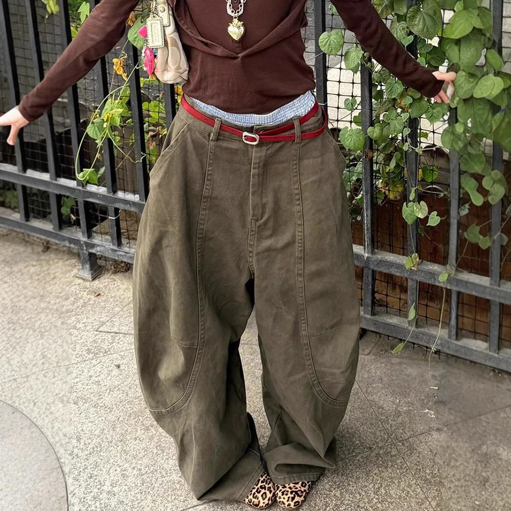 

Y2K American Large Size Waed Knife Jeans Women's New Sle Spicy Bf Retro Floor Length Wide Leg Pants Casual High Wais...