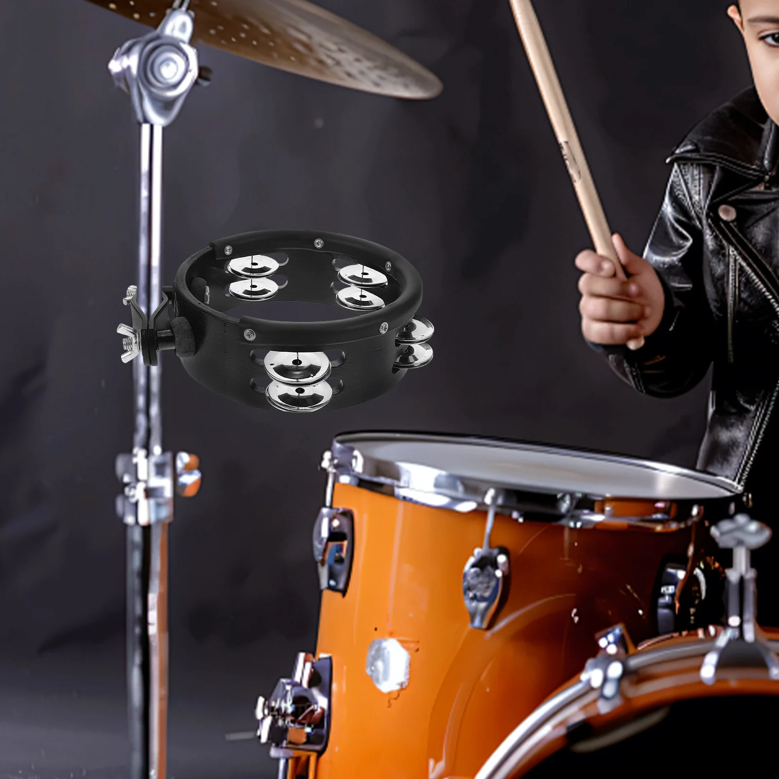 

Clamp-on Hi Hat Tambourine Drum Mount Round Sturdy Percussion Cymbal Accessory Drum Set Bell Musical Instrument