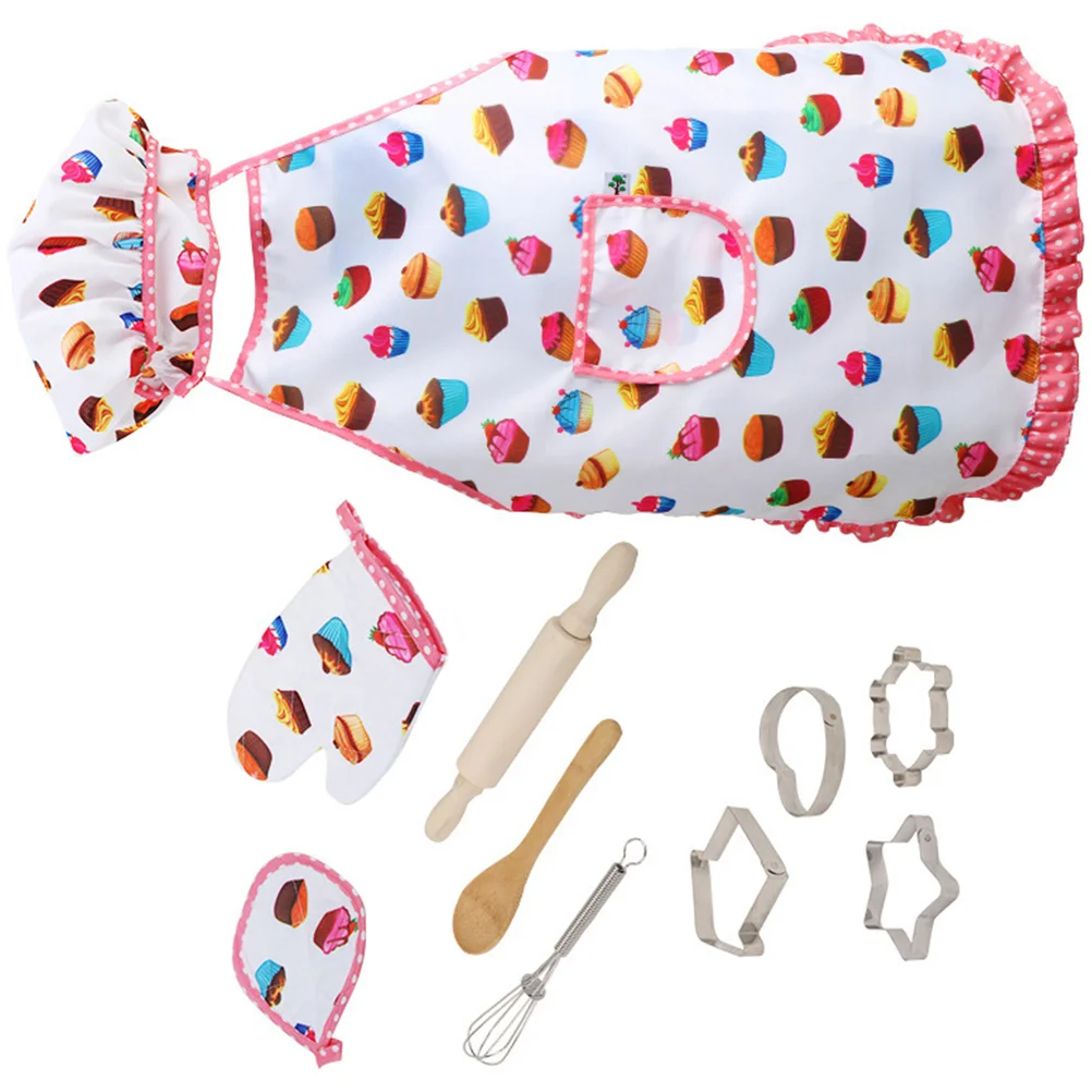 

Kids Chef Outfit Fabric Kitchen Dress Cooking Utensils Props Toddler Girls Children Place Clothes High Grade Material Safe