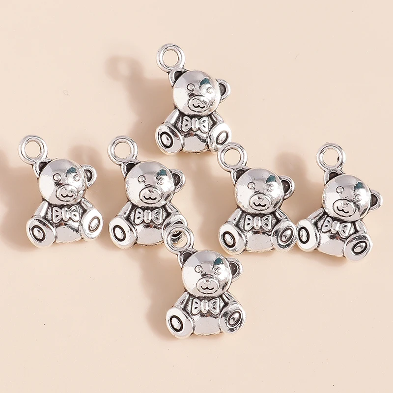 Leslie 15Pcs 10*15mm Charms Alloy Cute Bear Pendants for Drop Earrings Necklaces Bracelets DIY Handmade Jewelry Making Craft