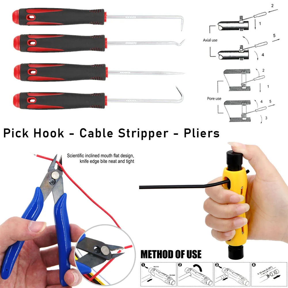 Car Terminal Removal Electrical Wiring Wire Harness Crimp Connector Pin Extractor Kit Repair Hand Tools With 4pcs Pick Hook Set