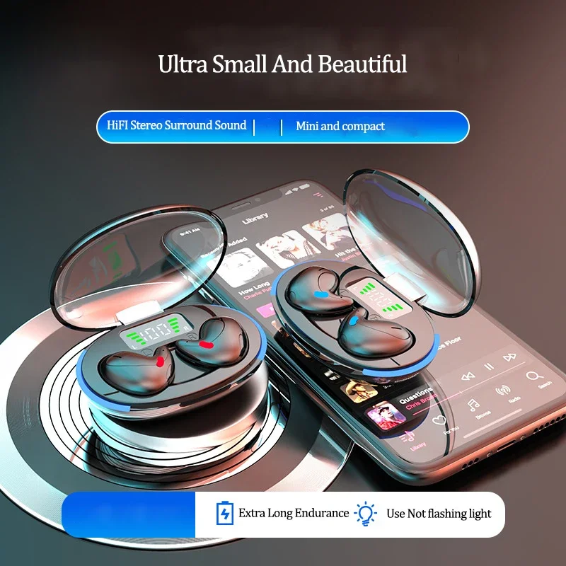 Auricolari invisibili per il sonno Premere chiave Cuffie Auricolari Bluetooth wireless Cuffie con riduzione del rumore Auricolari per giochi musicali HiFi