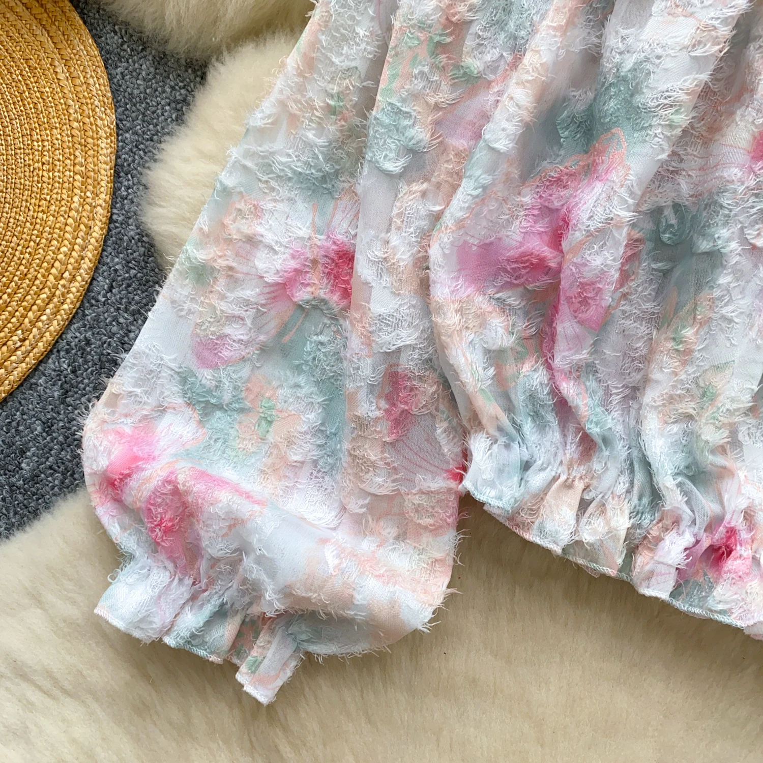 Chic Long Sleeve slash neck sweet Blouse Korean Fashion Pleated Crop Top Sexy Shirt Hotsweet Spring Women Clothes