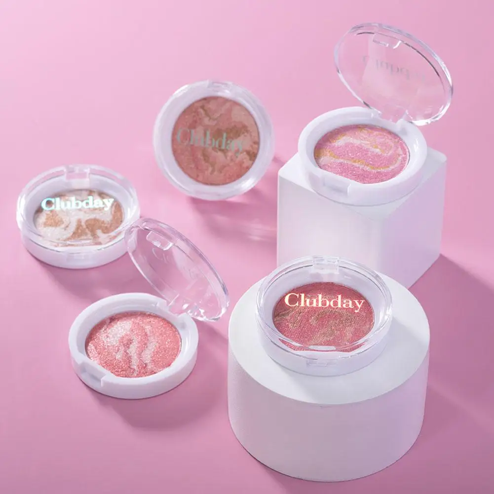 Clubday 3 Color Marbled Highlighter Blush Shimmery Glow Duo Multiple Shades Face Highlighting Blush Makeup Cosmetics
