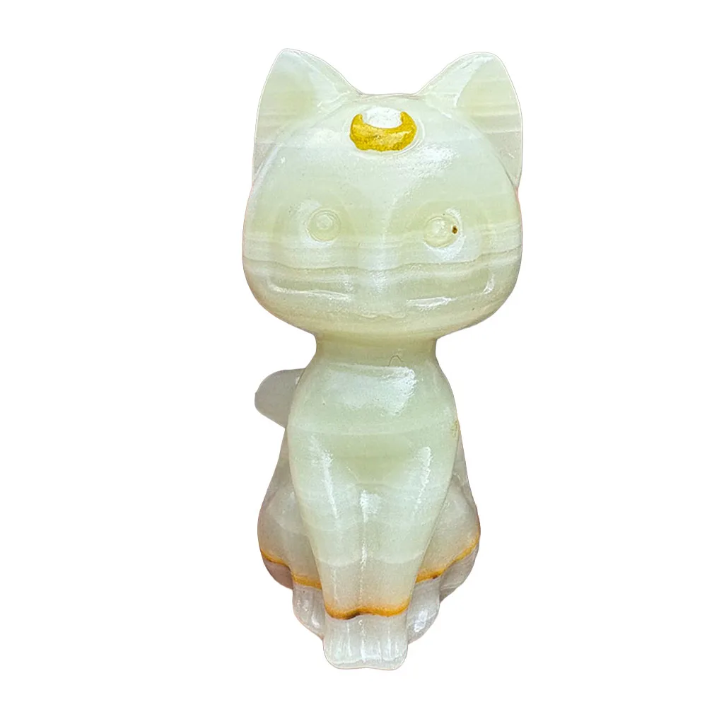 Custom Natural Afghanistan Jade Moon Cat Crystal Carving - 8cm Hand-Carved Gemstone Anime Character Statue