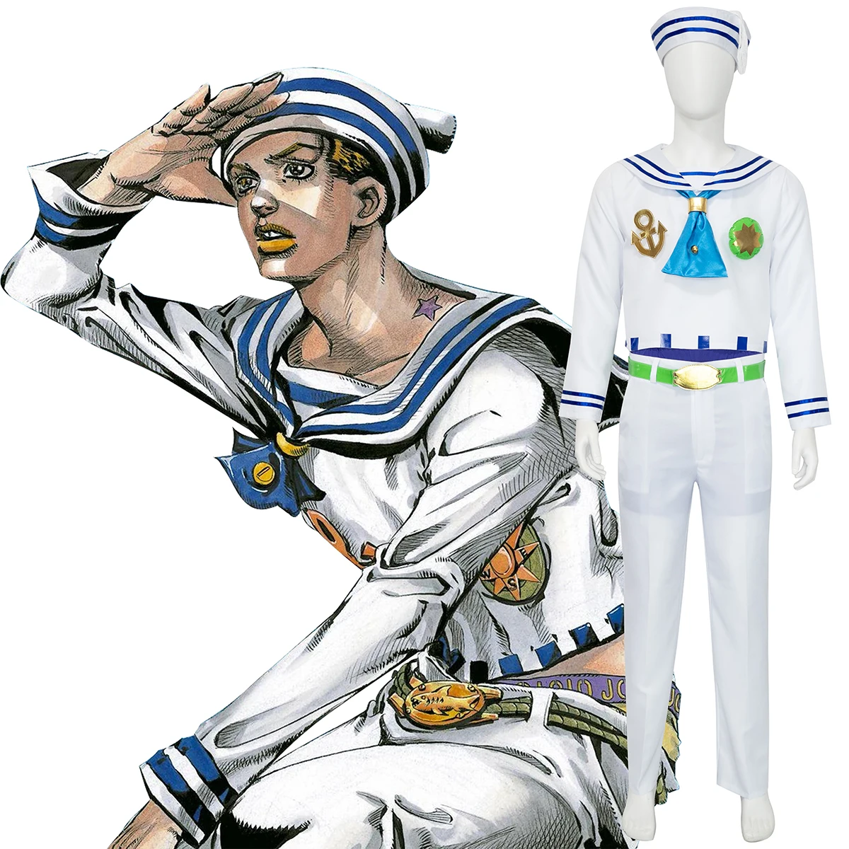 JJBA Parte 8 JoJolion Josuke Higashikata uniforme de marinero, traje de Cosplay, Halloween, en STOCK