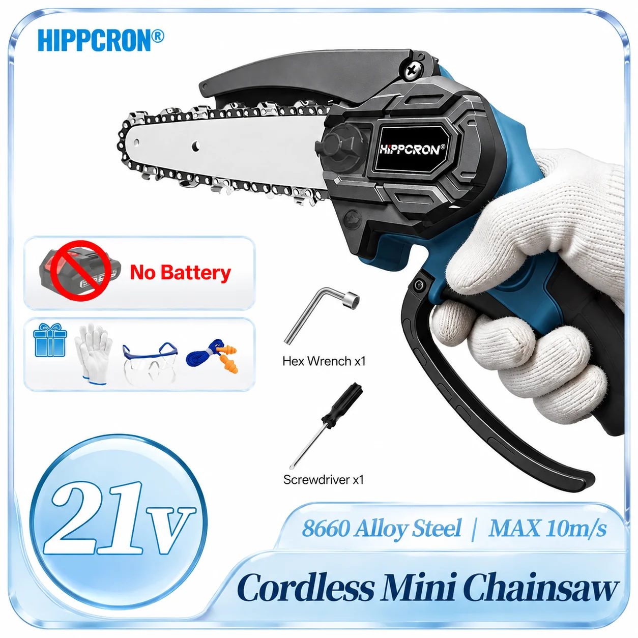 HIPPCRON 6 inch 12000RPM Electric Chain Saw Rechargeable 32FT/S Wood Logging Cut Power Tools Handheld For Makita NO Battery