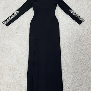 Frauen Goraphshion 2024 Schwarze lange Ärmel Diamonds enge sexy splistische Cocktail Party Verband lang Kleid Maxikleider 8 Hauptverkäufe lange Partykleider mit Stein - №8