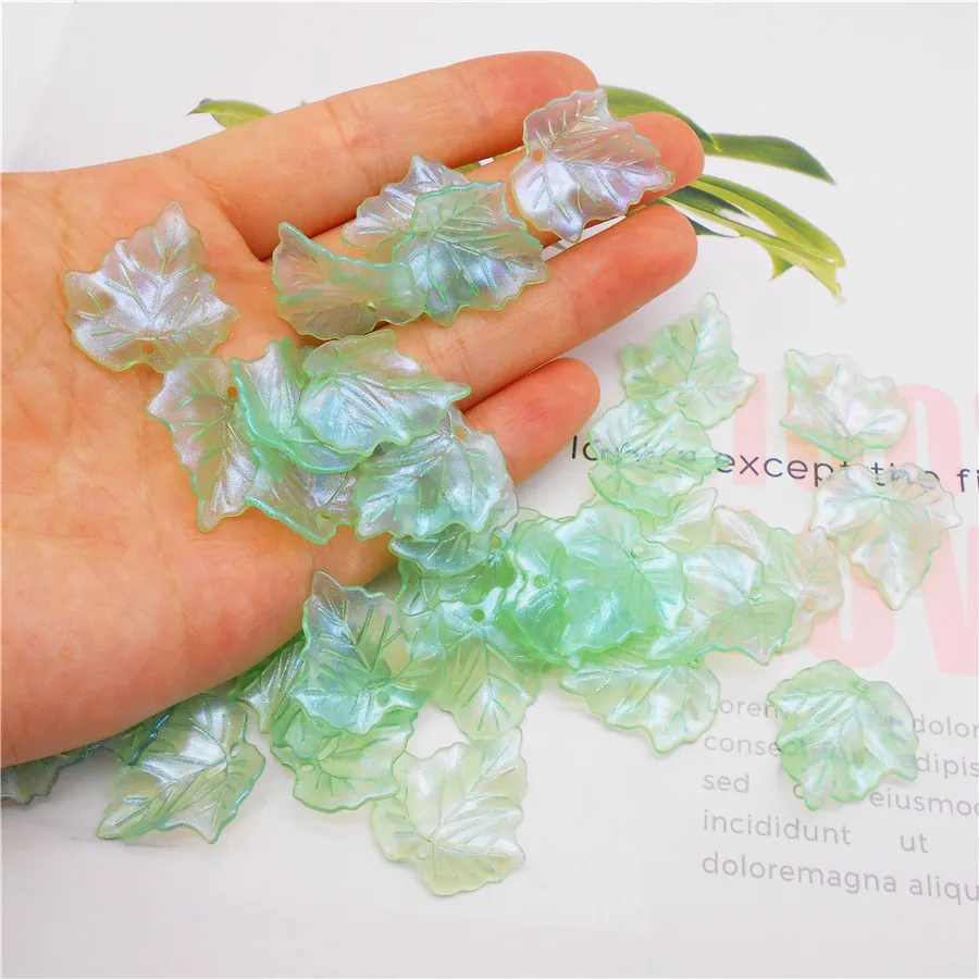 Julie Wang 100PCS Acrylic Green Leaf Charms Translucent Leaves Pendant For Earrings Necklace Bracelet Jewelry Making Accessory