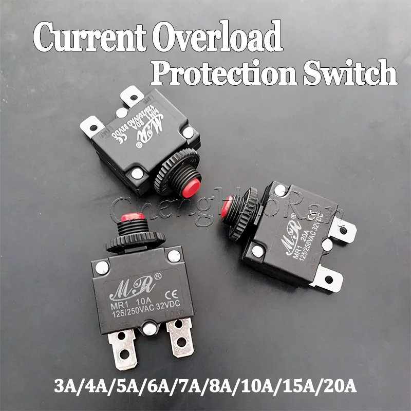 1PC Overload Protector Circuit Breaker 3A 4A 5A 6A 7A 8A 10A 12A 15A 20A Overcurrent Overload Protection Reset Button