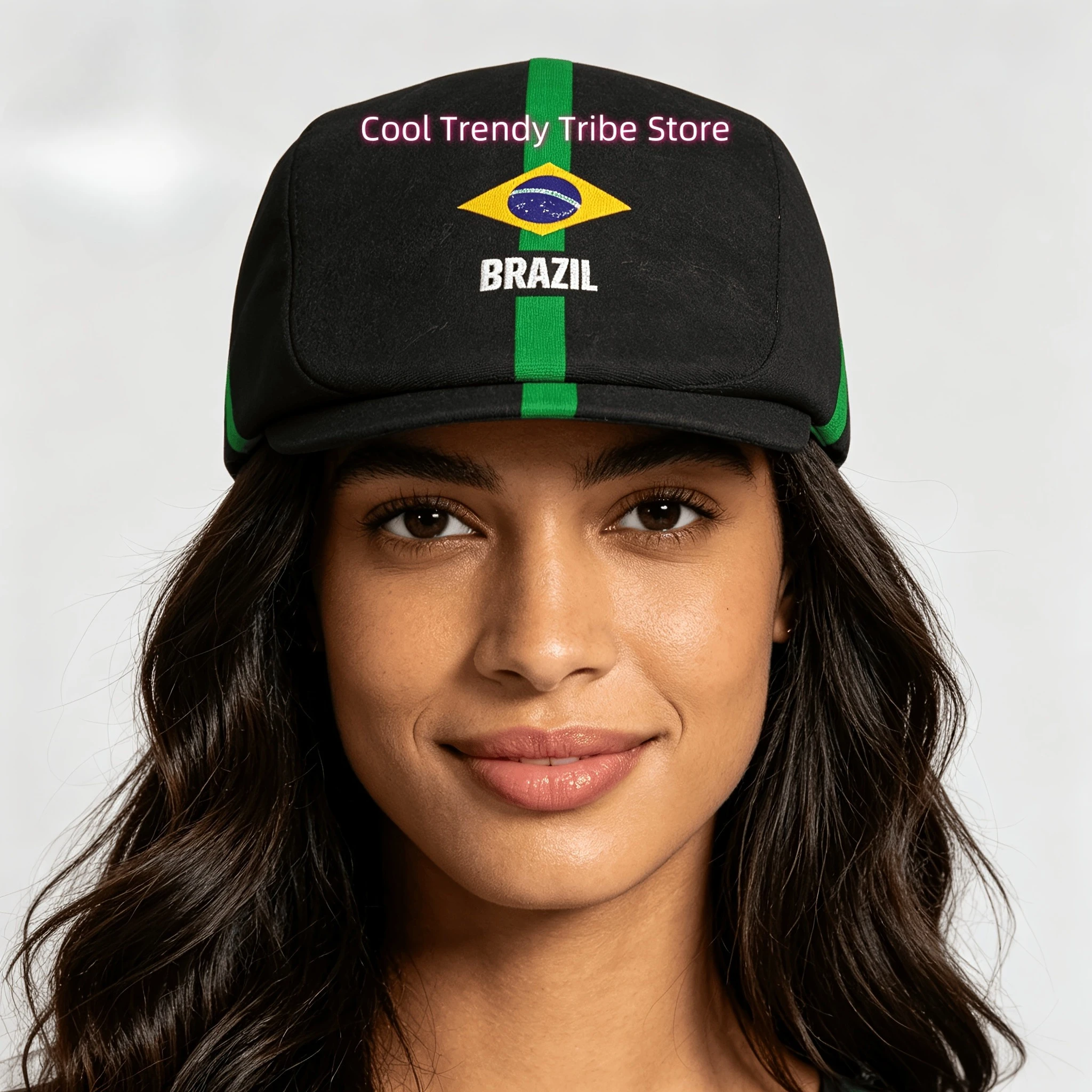1pc Brazil Flag on Black Background Hat - Unisex Retro Brazilian National Color Print Cap Suitable for Men & Women, Casual Wear,