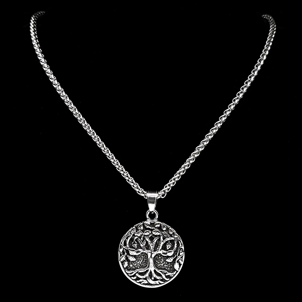 Baum des Lebens Dunkle Kette für Damen und Herren Edelstahl Schwarz Glaubensamulett Punk Natur Anhänger Halskette Schmuck Accessoire – Detail 6