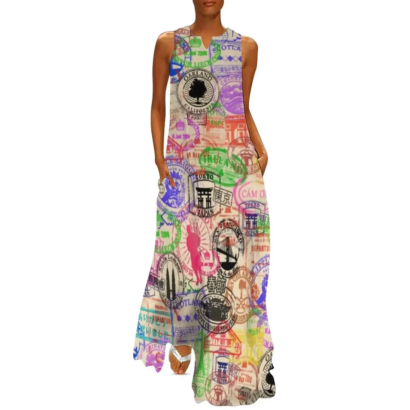 

Vintage Passport Stamps Long Dress elegant dresses for women women clothing 2025 new arrivals Dress women Dress