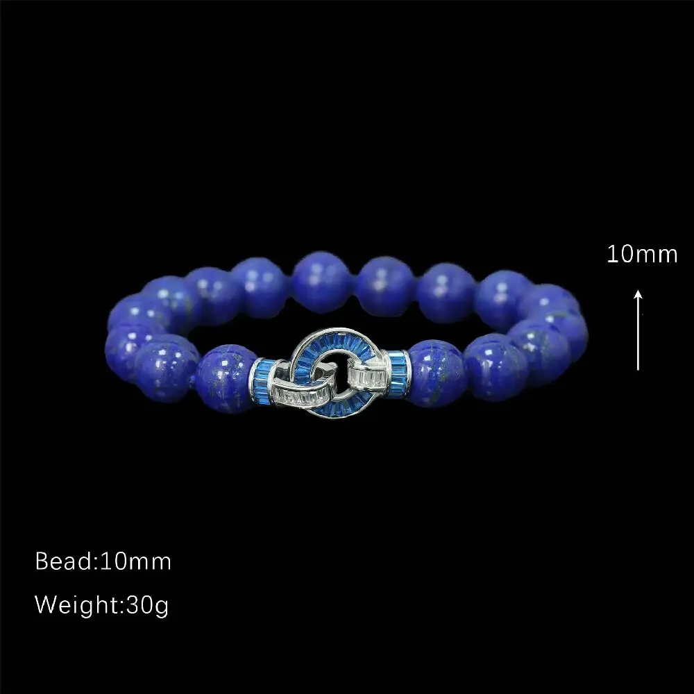 KQDANCE 925 Sterling Silver Natural Lapis Lazuli Round Beads Bracelet Fine Jewelry For Women