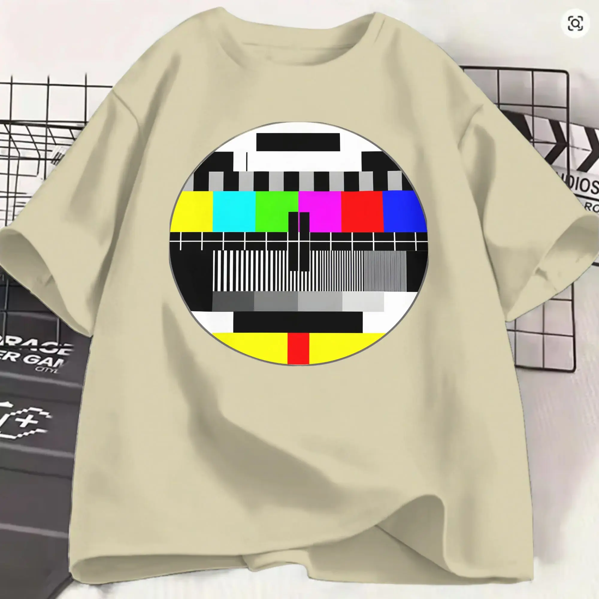 No Signal TV Test Card Men's T Shirt  Funny Tees Short Sleeve Crew Neck T-Shirts Cotton Plus Size Clothing
