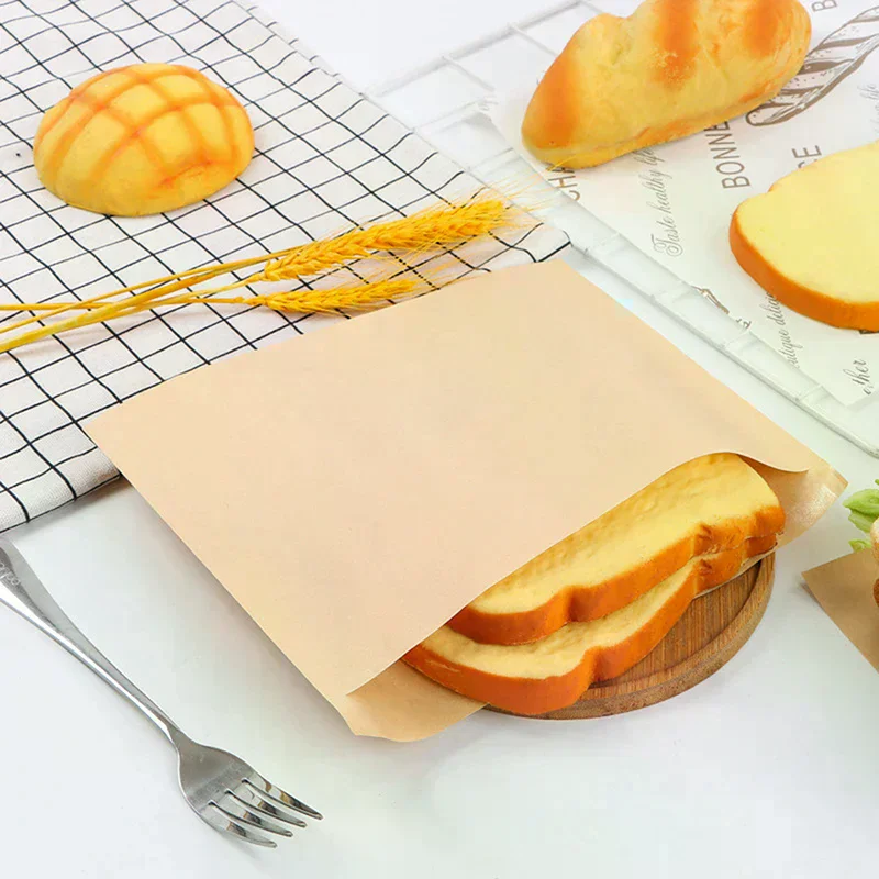 100Pcs Single/Double Opening Grease Resistant Paper Treat Bags Flat Greaseproof Brown For Cookie Snack Sandwich Popcorn