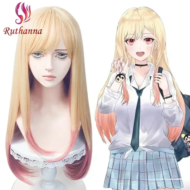 

Cosplay Marin Kitagawa Synthetic Pink Long Straight Wig Cute Girl Dressingdoll Heat Resistant Fiber Daily Party Cosplay Wig
