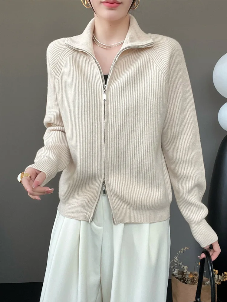 

Classic Autumn Winter Women Sweater Long Sleeve Knitted Cardigan Office Lady Turn-down Collar Outerwear Casual Cashmere Jacket