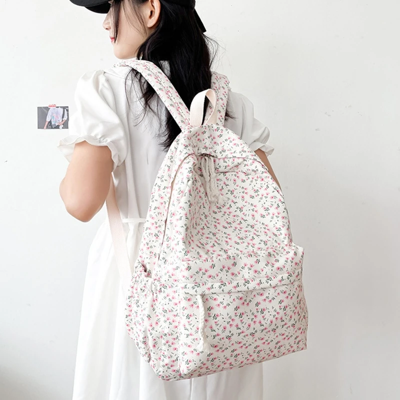 Mochilas médias nylon, mochila leve com linda estampa floral para meninas