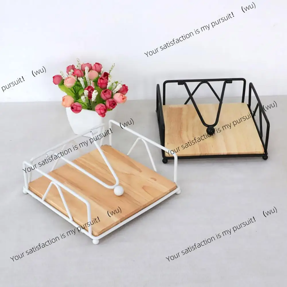 Rustic Style Flat Napkin Holder Metal Kitchen Square Paper Box Tray Countertop Table Tissue Paper Dispenser Napkin Organizer