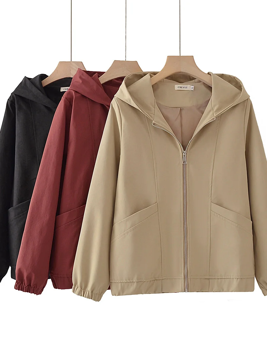 

Casual Hooded Short Jacket Loose Fit Ladies' Slimming Open Cardigan Polyester Fiber Long Sleeve Straight Hem Daily Wear