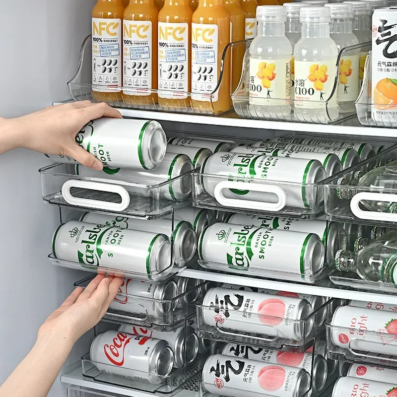 

Stackable Refrigerator Organizer Bins Pop Soda Can Dispenser Beverage Holder for Fridge Clear Plastic Canned Food Storage Rack