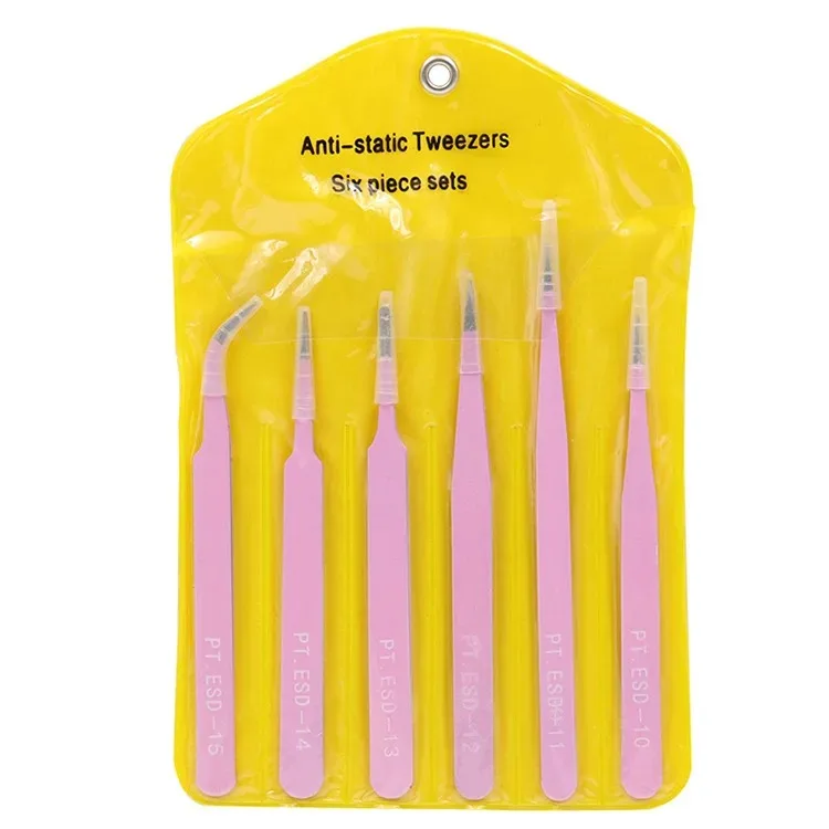 6-teiliges Präzisionspinzetten-Set, ESD antistatische, nicht-magnetische Pinzetten für Elektronik, Handwerk, Laborarbeit, Schmuckherstellung, Handwerkzeug – Detail 8