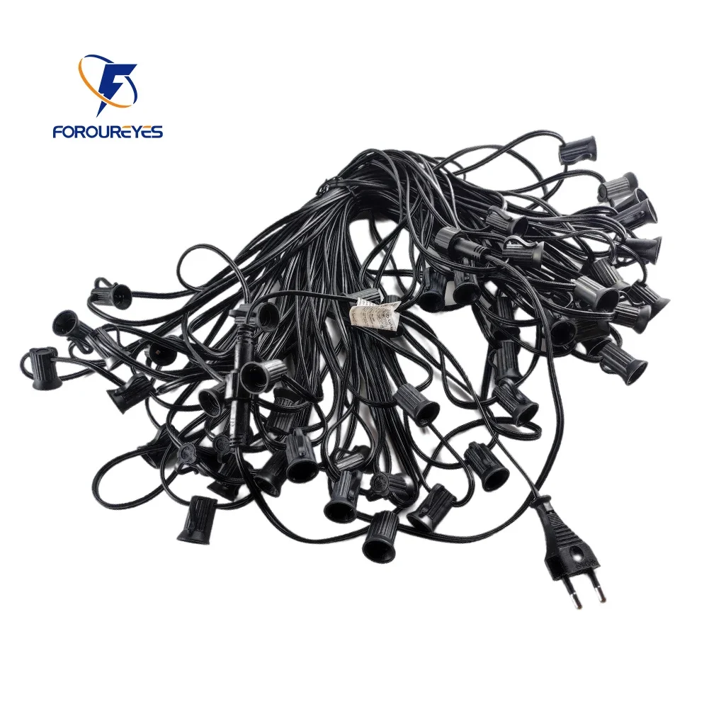 25ft 50ft 100ft String Lights Built-in Hanging Loop E12 Base Black Outdoor For Christmas Outside Patio Globe Wedding Decorative