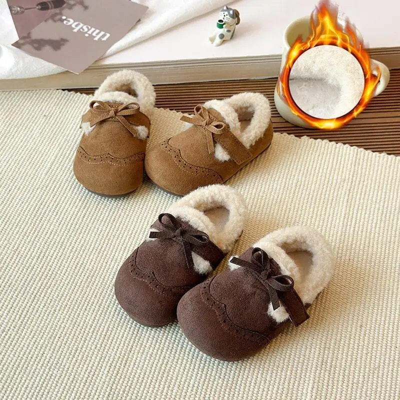 

Kawaii Y2K Casual Shoe Fashion Childrens Shoes Girls Casual Plush Warm Lambswool Cotton Shoes 2025 Winter New Soft Sole Booties