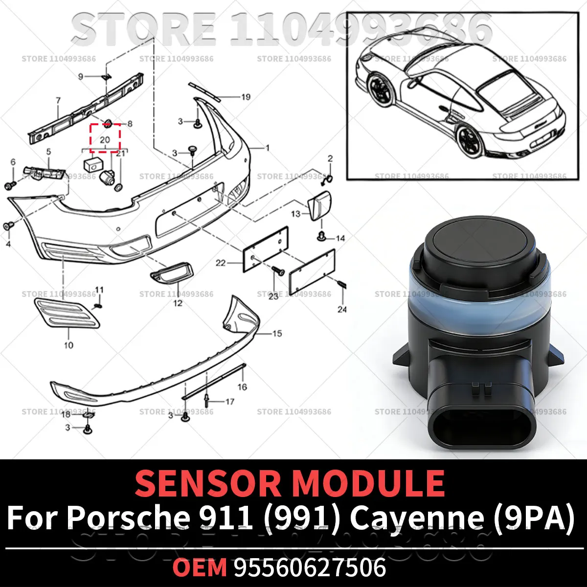 

Датчик парковки для Porsche Cayenne (9PA) 2008-2010, 911 (991) 2010-2013, система помощи при парковке, OEM 95560627506, 95560627503