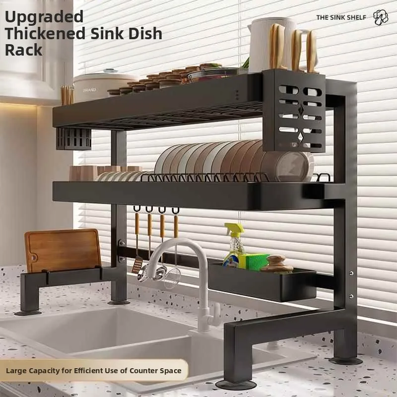 

Kitchen Sink Multi-Function Countertop Dish Drainer Rack Home Use Bowl Plate Storage Drainage Shelf Nordic Style Carbon Steel