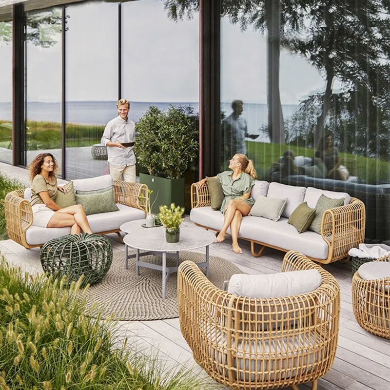Rattan sofa, outdoor courtyard sunscreen and waterproof combination y