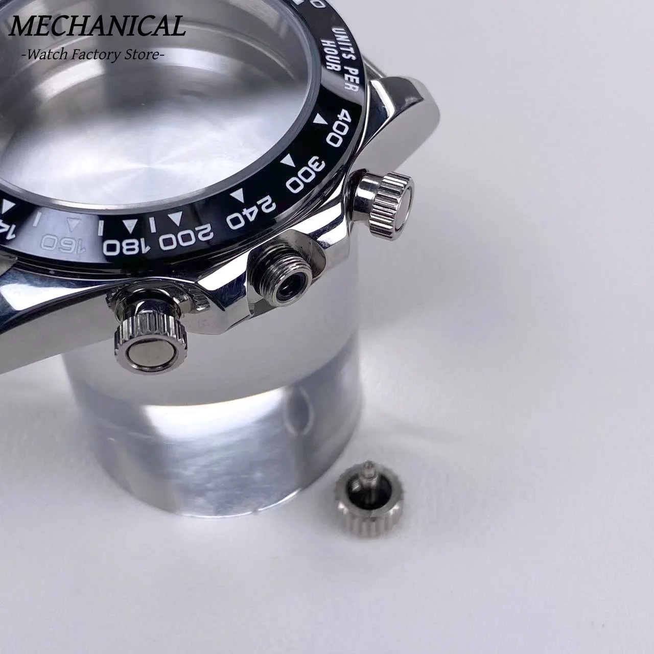 39 mm VK63 Uhrengehäuse mit Keramiklünette und Saphirglas, Edelstahl, Herrenuhr-Zubehör für VK63 Quarzwerk – Detail 10