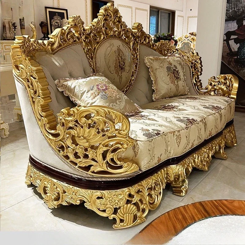 European luxury living room sofa combination, villa luxury high-end luxury fabric golden French court
