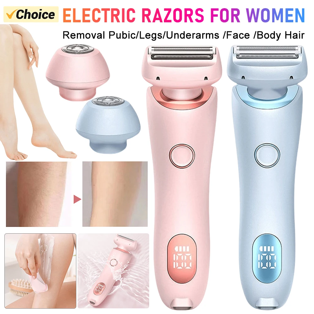 Women Electric Epilator 2 in 1 Body Hair Removal Razor Waterproof Rechargeable Bikini Trimmer for Pubic Legs Underarms Face Hair